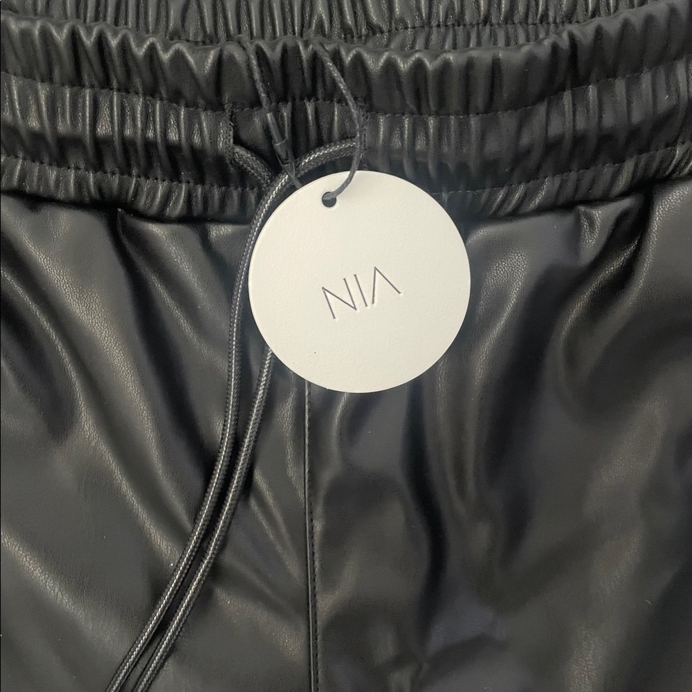 NIA Vegan Leather Baggy Drawstring Jogger Pants Black NWT Size XS - Picture 12 of 13